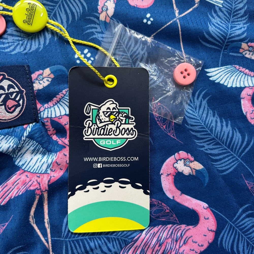 Birdie Boss Mens XXL Flamingo Tropical Golf Polo Navy Blue Pink NWT BB-POLO-FLAM - Picture 6 of 11